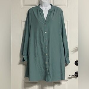 D4- THREADS & STATES Slate Blue Split Neck Shirt Dress